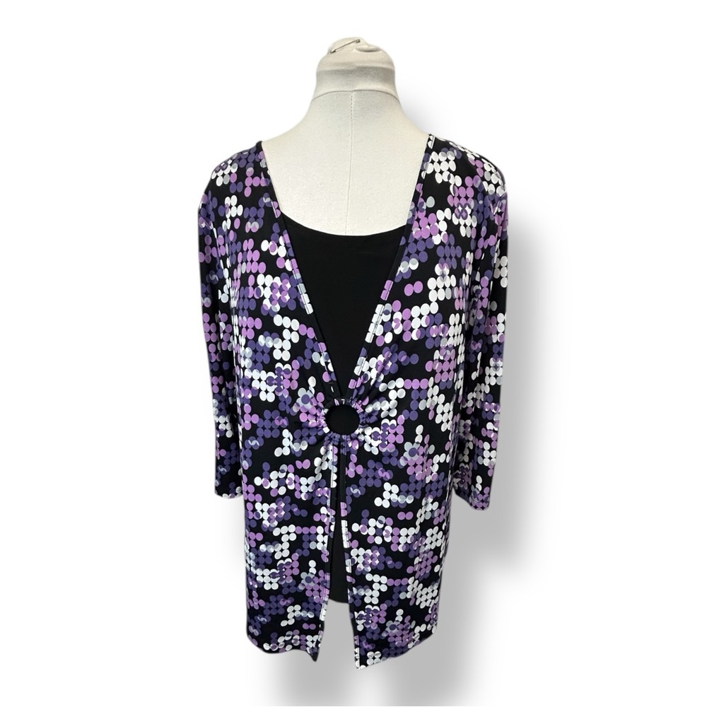 JM Collection Women’s 3/4 Sleeve Polka Dot Tunic Stretch Purple/black/white XL